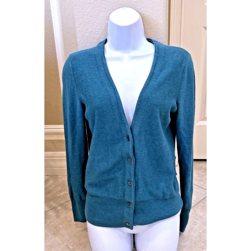 Cabi Teal Blue Button Front V-Neck Cardigan Sweater Style 3018 Small‎